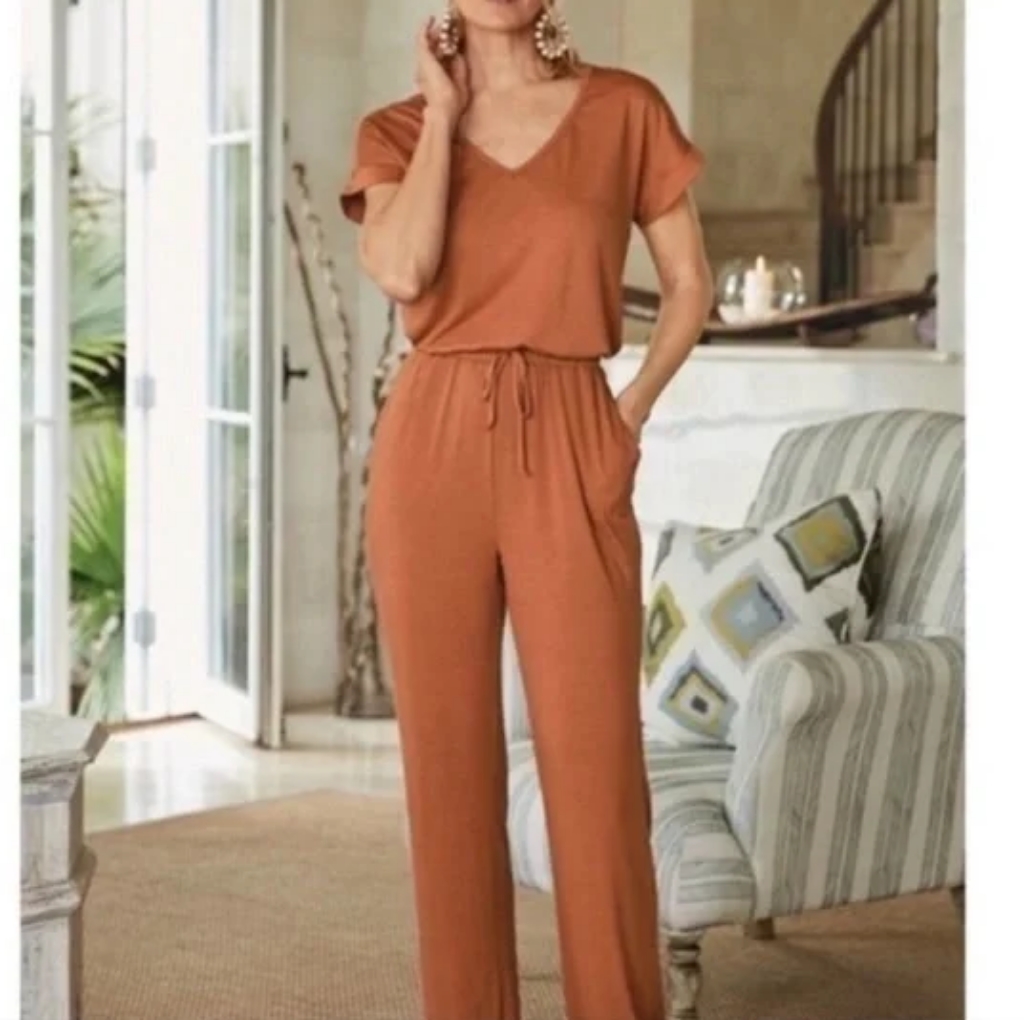Soft Surroundings Roslyn Rust Orange Romper Small
